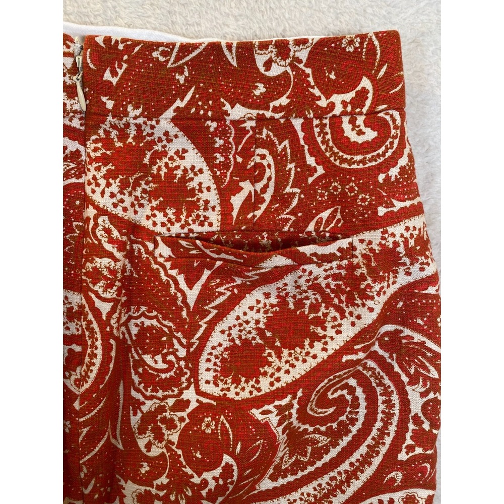 J.Crew The Pencil Skirt Red Orange Paisley Print Size 0 Cotton Spandex Blend - Picture 6 of 9